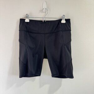 Athleta Bike Shorts Black L Womens Activewear Pockets Pull On Slimming Mesh